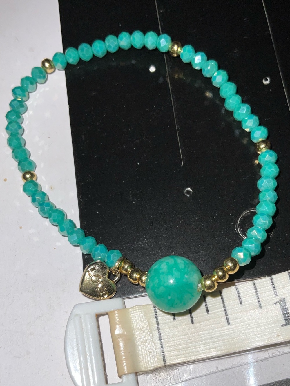Green Adventuren quarts 10mm Bead Stretch Bracelet Gold love heart charm new